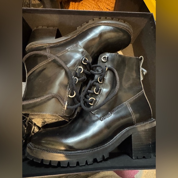 Maje Glossed Leather Lace-Up Combat Boots - Picture 6 of 7